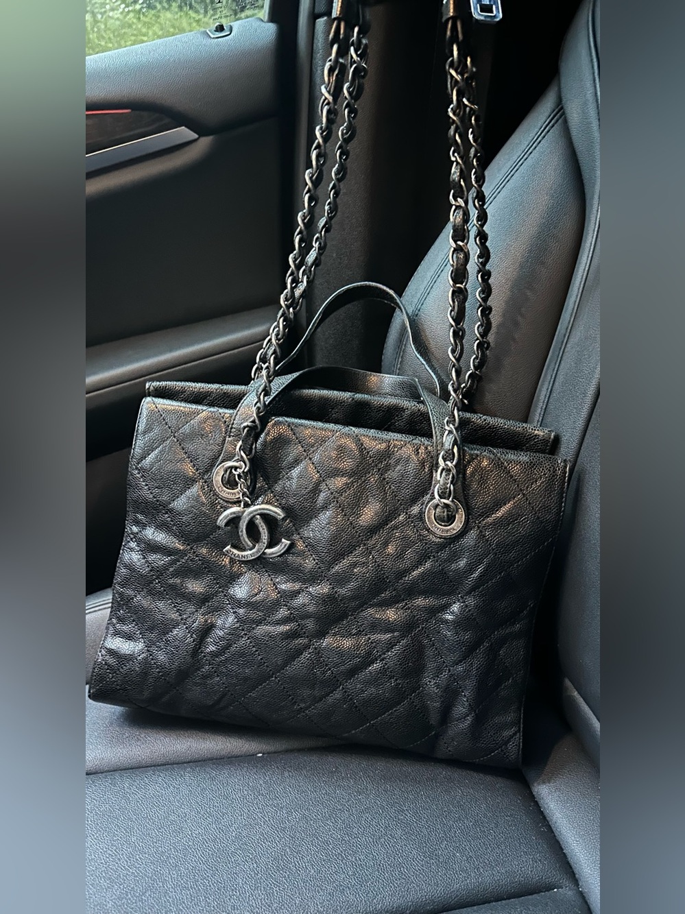 CHANEL  CC crave tote Leather Shoulder Bag with Chain Straps